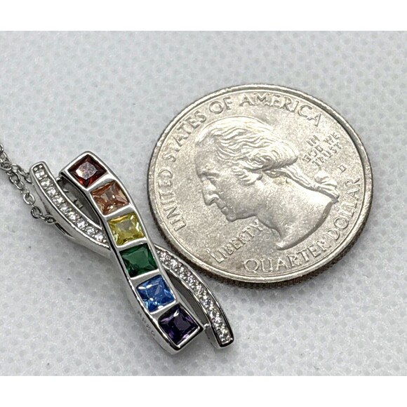 Cynthia Rowley New York Rainbow CZ Pendant 18 -20'' Necklace Sterling 925 Silver - Picture 2 of 10